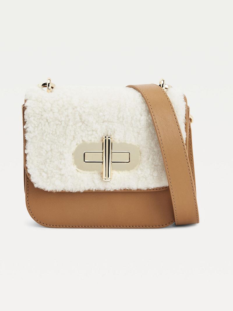 Női Tommy Hilfiger Shearling Mini Crossbody Táska Khaki | HU 645KOR